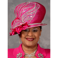 Eve Andrea Asymmetric Brim Church Hat in Hot Pink