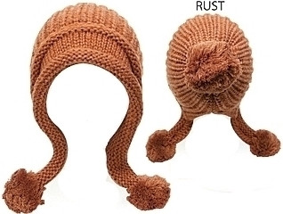 Knit Earflap Hat With Pom-Poms