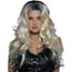 Sultry, Long Curly Blond Parted Wig, Black Roots