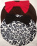 Leopard Print Beret in Polar Fleece alternate color choices. Solid Brown with Red Bow and Grey and White leopard with Black bow.