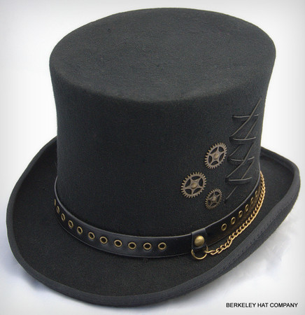 Steam Punk Black Wool Top Hat with Gear Charms
