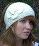 White Women's Knit Head Band With Flower