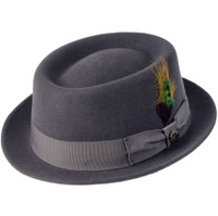 Pork pie stingy brim in dark grey.