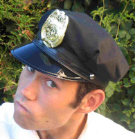 novelty police hat with badge, black