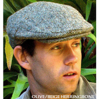 herringbone harris tweed flat cap