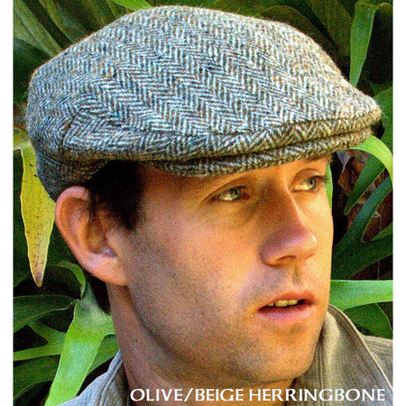 Harris Tweed Olive/Beige Herringbone Ivy Cap