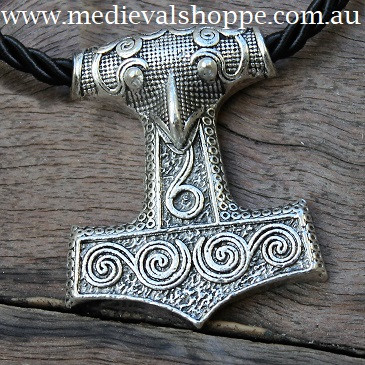 Finely Detailed Thor Hammer With Spirals Inlay (Mjöllnir) Viking Amulet 