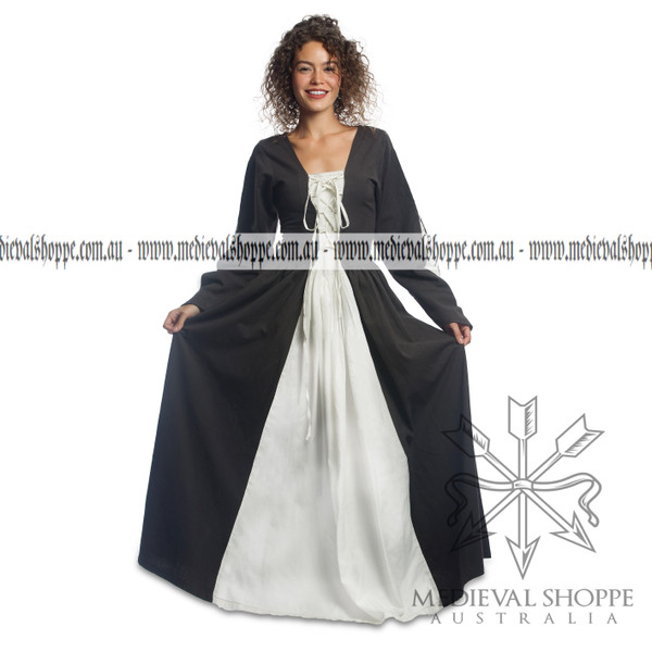 1402 Medieval Dress (Charcoal Grey and White)