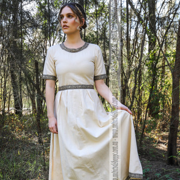 Short Sleeved Linen-Coloured Medieval Dress