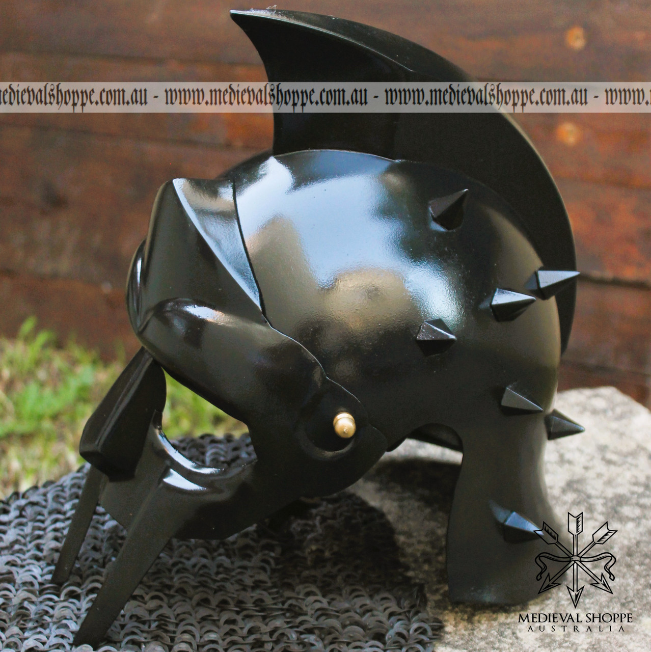 Spiked Gladiator Helmet with Suspension Liner & Chinstrap (Black)