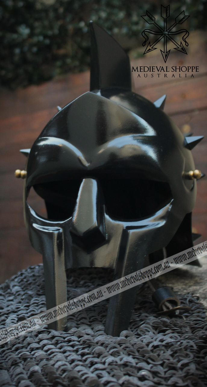 Spiked Gladiator Helmet with Suspension Liner & Chinstrap (Black)