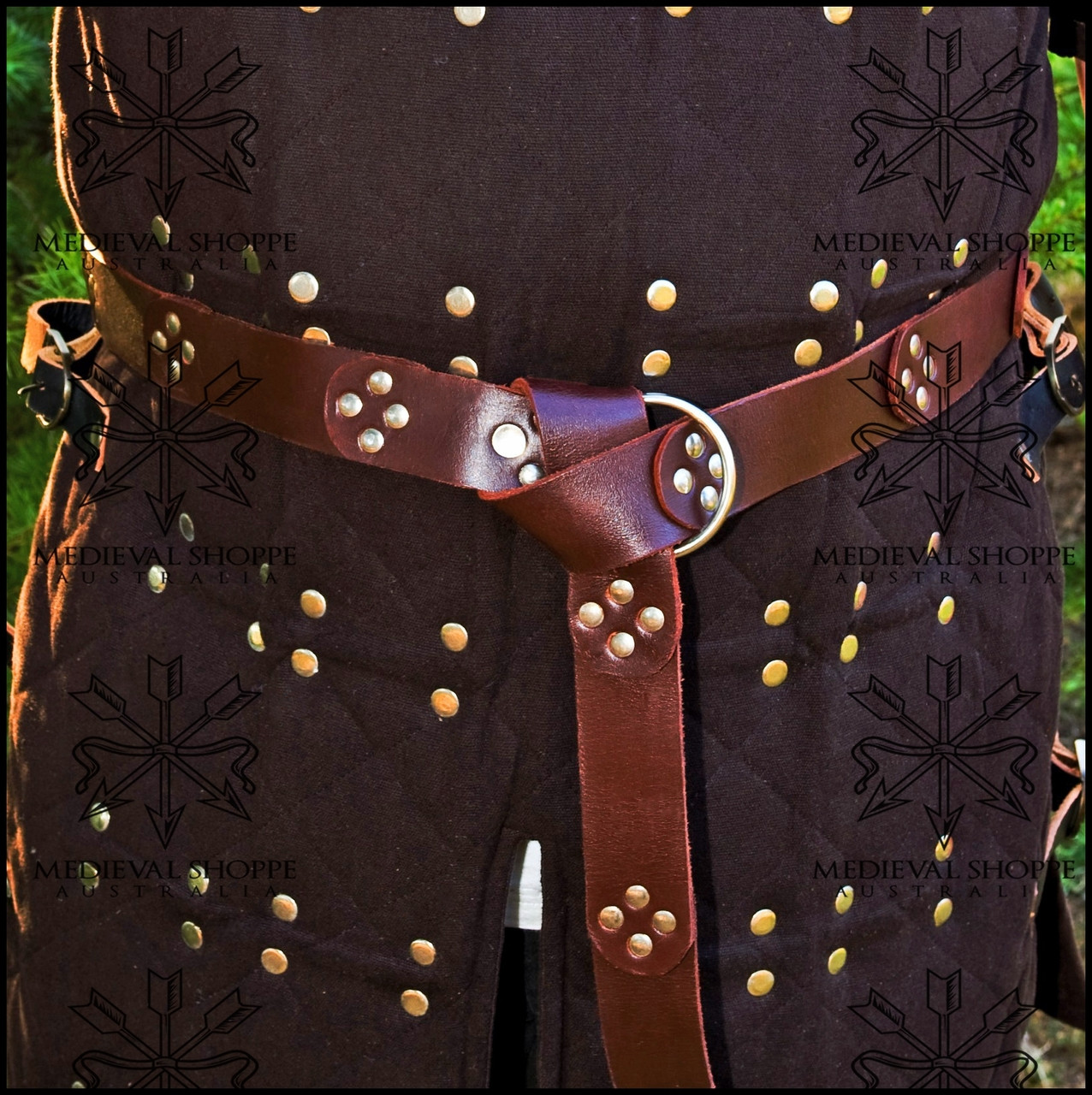 Brown Leather Studded & Segmented Medieval Belt