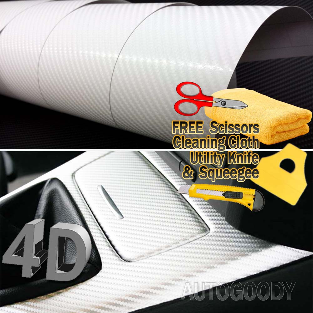 Premium 4D Semi-Gloss WHITE Carbon Fiber Vinyl Film Wrap Bubble ...