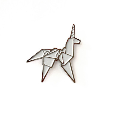 Silver Origami Unicorn Pin