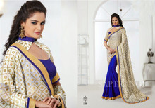 Saptrangi Saree - Blue & White