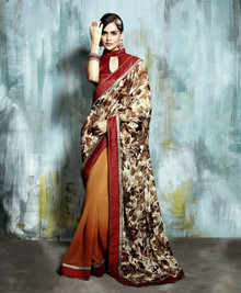 Brown Orange Saree