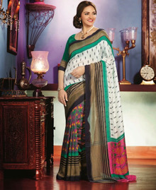 White & Green Bhagalpuri Saree