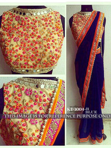 Navy Blue Saree with embroidered blouse