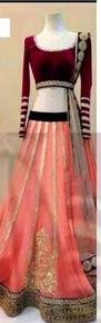 Apricot Lehnga with Red Blouse material - Unstitched