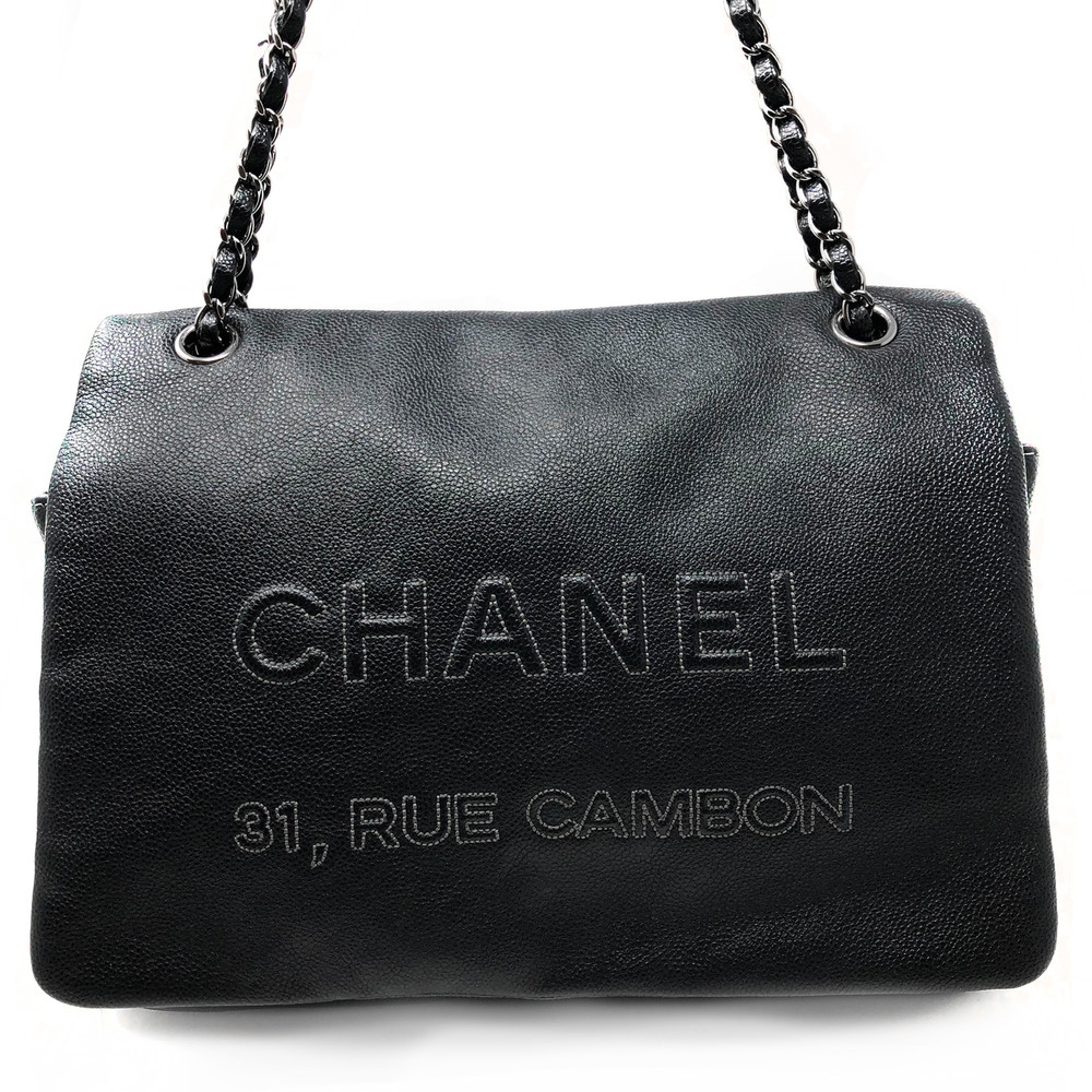 CHANEL black leather ESSENTIAL LARGE 31, RUE CAMBON Tote Bag