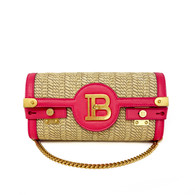 Balmain B-Buzz 23 purse in straw and deep pink leather