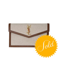 YSL Tan Canvas Leather Clutch