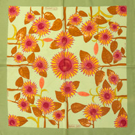 Hermes "Tourne Sols" Red Orange Green Flowers Scarf