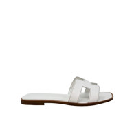 Hermes White Leather Slides