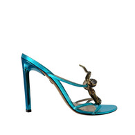 Roberto Cavalli Teal Heels with Gold Snake