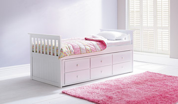 Sophie Captain Single Bed with Trundle White