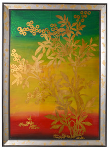 Golden Burgandy Leafed Wall Art Mirrored