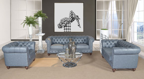Classic Chesterfield Gray Blue Sofa Set of 3 (KIT)