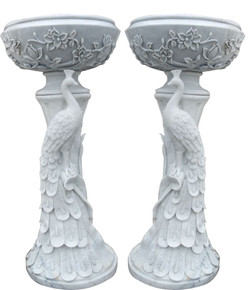 Peacock Planters in White Marble   Set of 2   17635