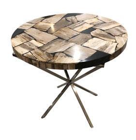 Petrified Wood And Resin 150 Dia Table With Stainless Legs