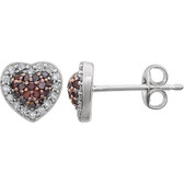 14kt White 1/4 CTW Brown Diamond Heart Earrings