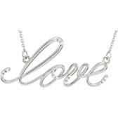 14kt White .08 CTW Diamond "Love" Design 18" Necklace