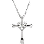 14kt White .08 CTW Diamond Heart Cross 18" Mystara® Necklace
