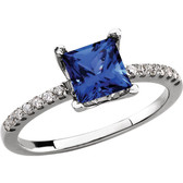 14kt White Chatham® Created Sapphire & 1/6 CTW Diamond Ring