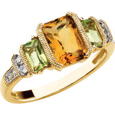 Citrine, Peridot & Diamond Accented Granulated Design Ring