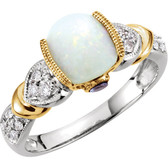 14kt White & Yellow Opal, Tanzinite & 1/6 CTW Diamond Ring