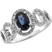 14kt White 1/6 CTW Diamond & 7x5mm Blue Sapphire Ring