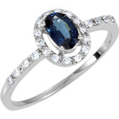 14kt White 1/6 CTW Diamond & 6x4mm Blue Sapphire Ring