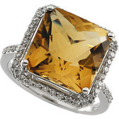 Citrine & Diamond Halo-Style Ring