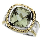 14kt White & Yellow Green Quartz & 1/10 CTW Diamond Ring