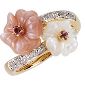 14kt Yellow Genuine Pink Tourmaline, Mother Of Pearl & .04 CTW Diamond Ring