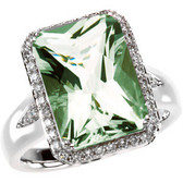 Green Quartz & Diamond Halo-Style Ring