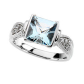 14kt White Aquamarine & 1/8 CTW Diamond Ring