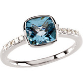 14kt White Swiss Blue Topaz & 1/10 CTW Diamond Ring