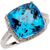 14kt White Swiss Blue Topaz & 1/4 CTW Diamond Ring