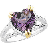 Yellow Heart Amethyst Silver & 14kt Rope Design Ring